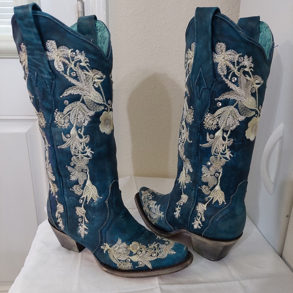 Corral A4361 Women's Navy Floral Embroidered Cowgirl Boots Size 5 - Picture 12 of 16
